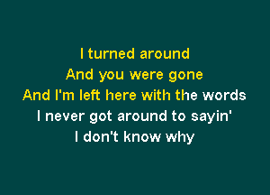 I turned around
And you were gone
And I'm left here with the words

I never got around to sayin'
I don't know why