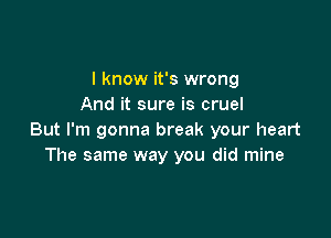 I know it's wrong
And it sure is cruel

But I'm gonna break your heart
The same way you did mine