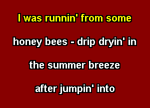 l was runnin' from some

honey bees - drip dryin' in

the summer breeze

after jumpin' into