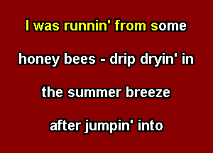 l was runnin' from some

honey bees - drip dryin' in

the summer breeze

after jumpin' into