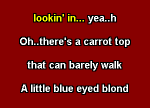 lookin' in... yea..h
Oh..there's a carrot top

that can barely walk

A little blue eyed blond