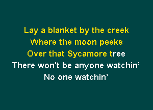 Lay a blanket by the creek
Where the moon peeks
Over that Sycamore tree

There won't be anyone watchiw
No one watchint