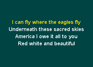 I can fly where the eagles fly
Underneath these sacred skies

America I owe it all to you
Red white and beautiful