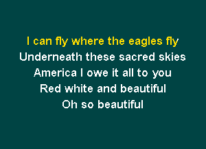 I can fly where the eagles fly
Underneath these sacred skies
America I owe it all to you

Red white and beautiful
Oh so beautiful