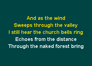 And as the wind
Sweeps through the valley
I still hear the church bells ring

Echoes from the distance
Through the naked forest bring