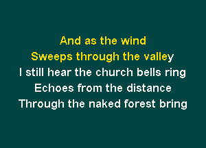 And as the wind
Sweeps through the valley
I still hear the church bells ring

Echoes from the distance
Through the naked forest bring