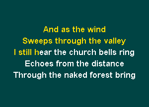 And as the wind
Sweeps through the valley
I still hear the church bells ring

Echoes from the distance
Through the naked forest bring