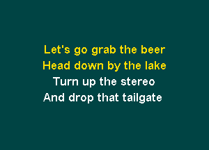Let's go grab the beer
Head down by the lake

Turn up the stereo
And drop that tailgate