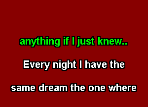 anything if I just knew..

Every night I have the

same dream the one where