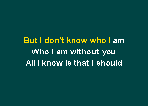 But I don't know who I am
Who I am without you

All I know is that I should