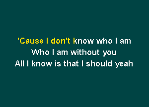 'Cause I don't know who I am
Who I am without you

All I know is that I should yeah