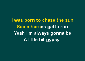 I was born to chase the sun
Some horses gotta run

Yeah I'm always gonna be
A little bit gypsy