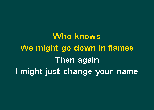 Who knows
We might go down in flames

Then again
I might just change your name