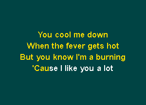 You cool me down
When the fever gets hot

But you know I'm a burning
'Cause I like you a lot