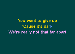 You want to give up
'Cause it's dark

We're really not that far apart