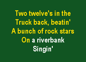Two twelve's in the
Truck back, beatin'

A bunch of rock stars
On a riverbank
Singin'