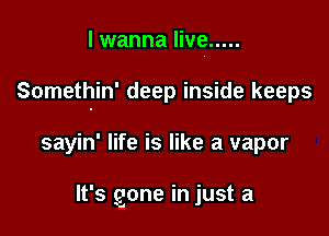 I wanna live .....

Somethin' deep inside keeps

sayin' life is like a vapor

It's gone in just a
