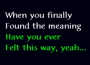 When you finally
Found the meaning
Have you ever

Felt this way, yeah...