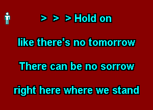 t Hold on
like there's no tomorrow

There can be no sorrow

right here where we stand