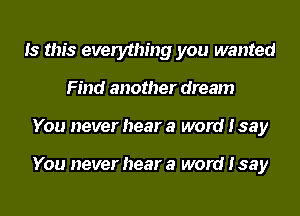 Is this everything you wanted
Find another dream
You never hear a word Isay

You never hear a word Isay