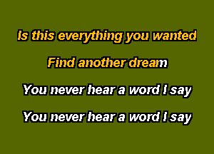 Is this everything you wanted
Find another dream
You never hear a word Isay

You never hear a word Isay