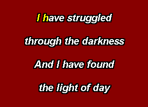 I have struggled
through the darkness

And I have found

the fight of day