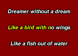 Dreamer without a dream

Like a bird with no wings

Like a fish out of water