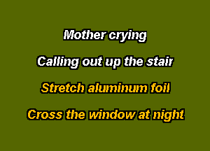 Mother crying

Calling out up the stair

Stretch aluminum foil

Cross the window at night