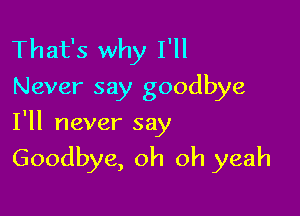 That's why I'll
Never say goodbye
I'll never say

Goodbye, oh oh yeah