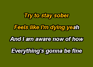 Try to stay sober

Feels like I in dying yeah

And I am aware now of how

Everything's gonna be fine