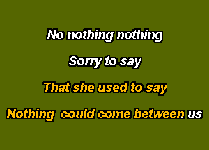 No nothing nothing

Sorry to say

That she used to say

Nothing could come between us