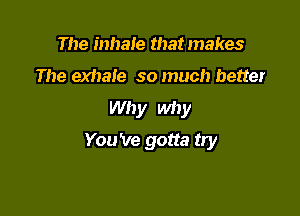 The inhaie that makes
The exhale so much better
Why why

You 've gotta try