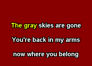The gray skies are gone

You're back in my arms

now where you belong