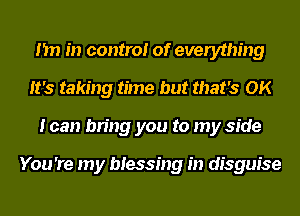 I'm in control of everything
It's taking time but that's OK
I can bring you to my side

You 're my blessing in disguise