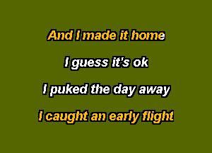And Imade it home
Iguess it's ok

I puked the day away

I caught an eariy flight