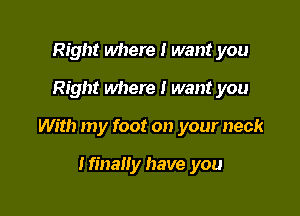 Right where I want you

Right where I want you

With my foot on your neck

Ifinally have you