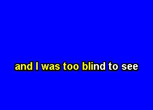 and l was too blind to see
