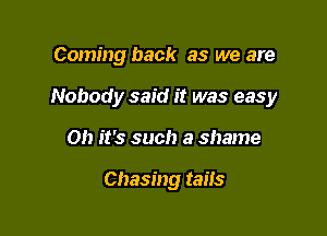 Coming back as we are

Nobody said it was easy

on it's such a shame

Chasing tails