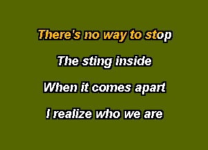 There's no way to stop

The sting inside

When it comes apart

Irealize who we are