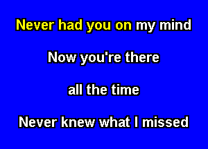 Never had you on my mind

Now you're there
all the time

Never knew what I missed