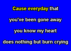 Cause everyday that
you've been gone away
you know my heart

does nothing but burn crying