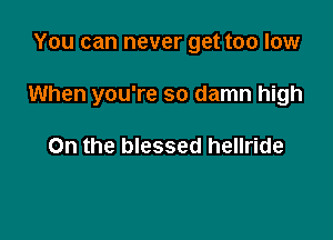You can never get too low

When you're so damn high

On the blessed hellride