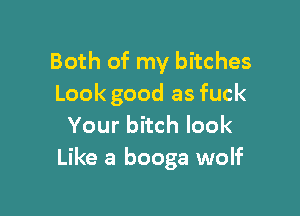 Both of my bitches
Look good as fuck

Your bitch look
Like a booga wolf