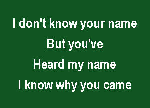 ldon't know your name
But you've
Heard my name

I know why you came