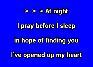 t At night
I pray before I sleep

in hope of finding you

We opened up my heart