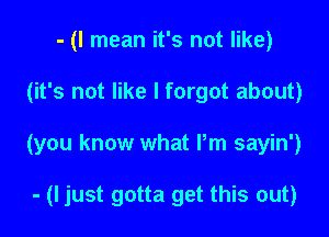 - (I mean it's not like)

(it's not like I forgot about)

(you know what Pm sayin')

- (I just gotta get this out)