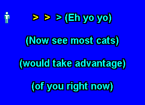 ) ? (Eh yo yo)

(Now see most cats)

(would take advantage)

(of you right now)