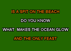 IS A SPIT ON THE BEACH

DO YOU KNOW

WHAT MAKES THE OCEAN GLOW

AND THE ONLY FEAST