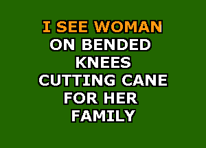 I SEE WOMAN
ON BENDED
KNEES

CUTTING CANE
FOR HER
FAMILY