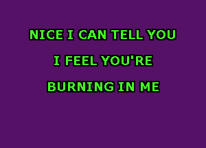 NICE I CAN TELL YOU

I FEEL YOU'RE

BURNING IN ME